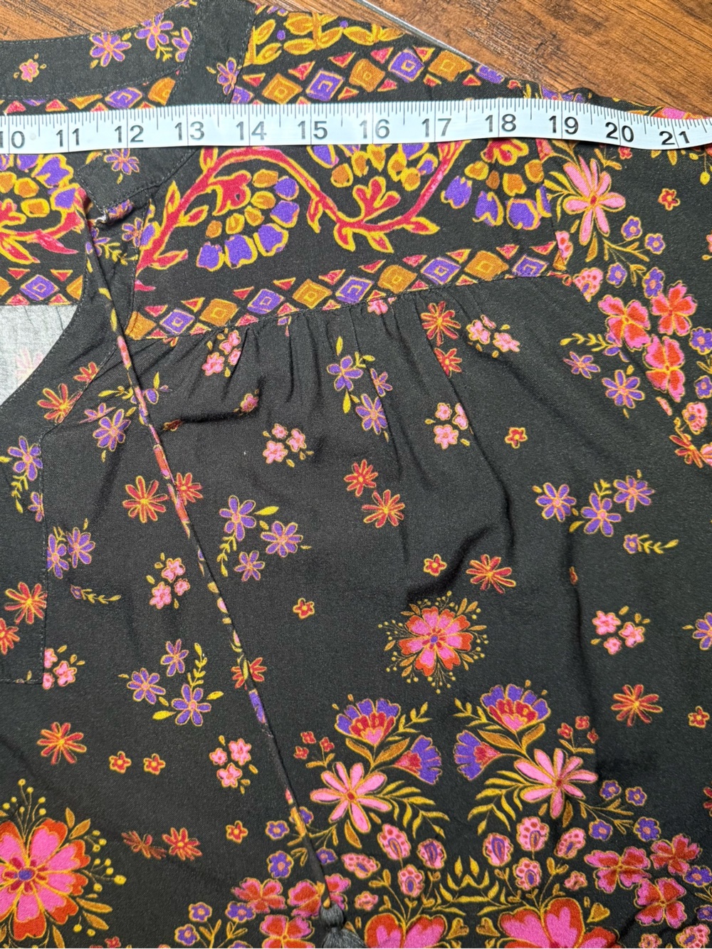 Natural Life XXL Maribel Boho Peasant Top Black Floral Mushroom Tassel Blouse - Picture 10 of 11